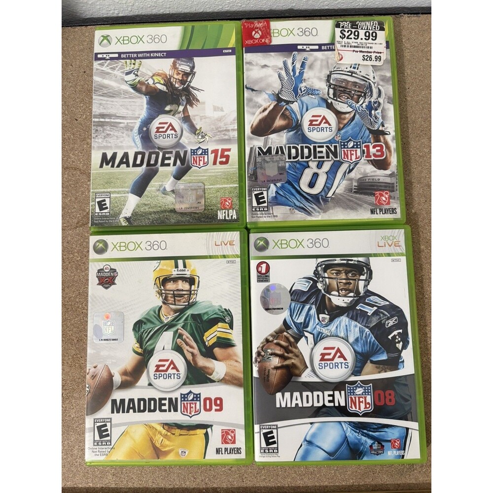 Madden NFL 15, 13, 08, 09 | 4 - Microsoft Xbox 360 Game Bundle | CIB & Tested